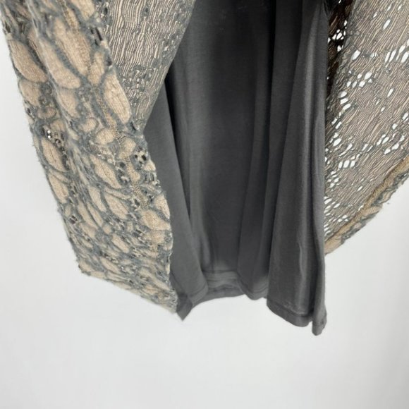 Deletta Anthro grey tan  floral eyelet Brushed Terra skater dress cap sleeve - Picture 8 of 16